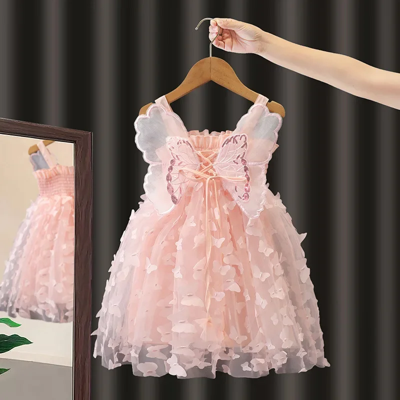 2025 Summer New 3D Big Butterfly Off-the-shoulder Girls Mesh Dress Cute Sequins Dancing Dress Birthday Sling Princess Dress 2-8T 
2025 Summer New 3D Big Butterfly Off-the-shoulder Girls Mesh Dress Cute Sequins Dancing Dress Birthday Sling Princess Dress 2-8T