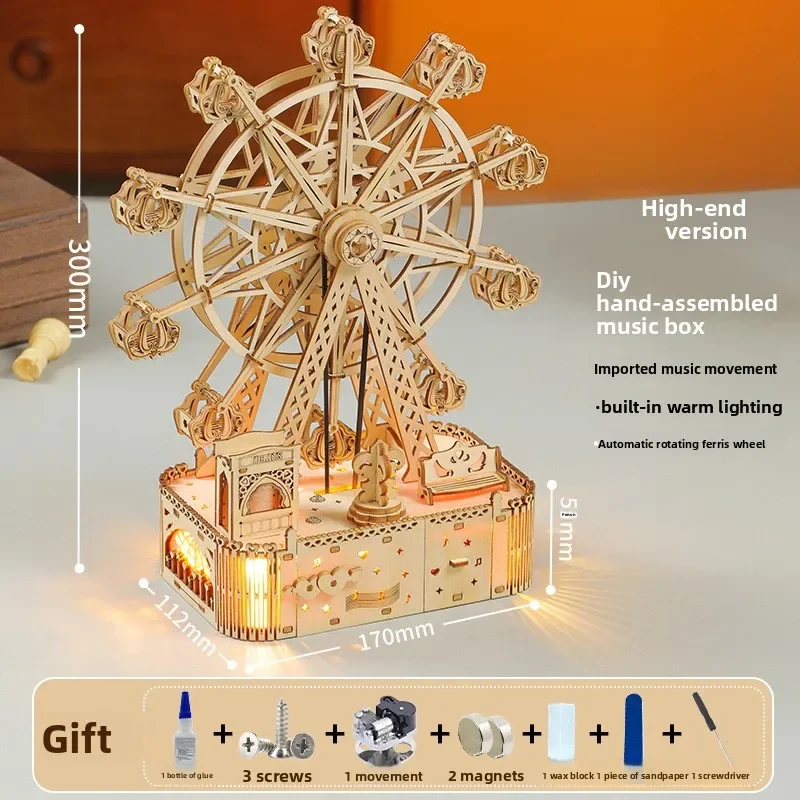 Musical Ferris Wheel 3D Wooden Puzzle Clockwork Music Box LED Lights Basswood Laser Cut Educational Toy Gift
Musical Ferris Wheel 3D Wooden Puzzle Clockwork Music Box LED Lights Basswood Laser Cut Educational Toy Gift