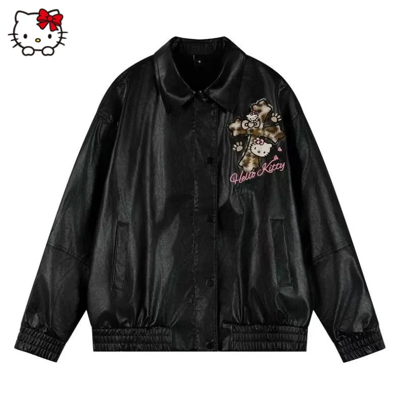 Sanrio Hello Kitty American Style Hot Girl Leather Jacket Autumn New High End Fashion Versatile Jacket Hip-pop Gothic Trend Coat 
Sanrio Hello Kitty American Style Hot Girl Leather Jacket Autumn New High End Fashion Versatile Jacket Hip-pop Gothic Trend Coat