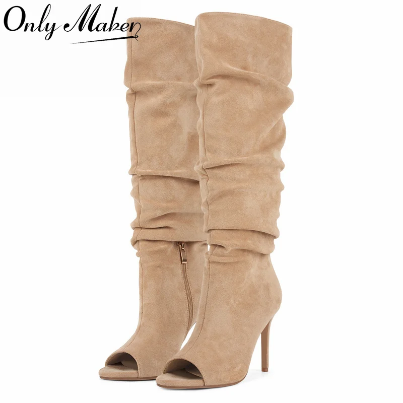 Onlymaker Women Peep Toe Pleat Slouch Knee High Boots Stiletto Heel Faux Suede Dress Boots Fall Winter Open Toe Fashion Boots
Onlymaker Women Peep Toe Pleat Slouch Knee High Boots Stiletto Heel Faux Suede Dress Boots Fall Winter Open Toe Fashion Boots