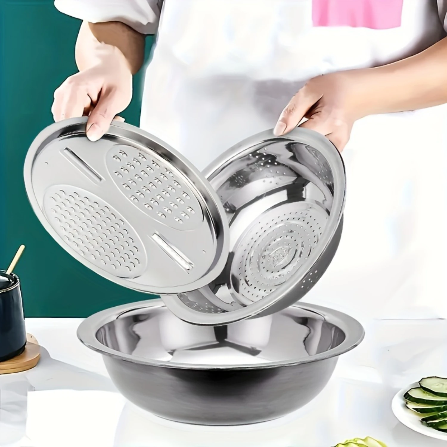 Steel Kitchen Set 3 Pieces Including Colander, Basin, Vegetable Slicer, Fruit Slicer, Grater, Peeler, Strainer, and Rice Washer
Steel Kitchen Set 3 Pieces Including Colander, Basin, Vegetable Slicer, Fruit Slicer, Grater, Peeler, Strainer, and Rice Washer