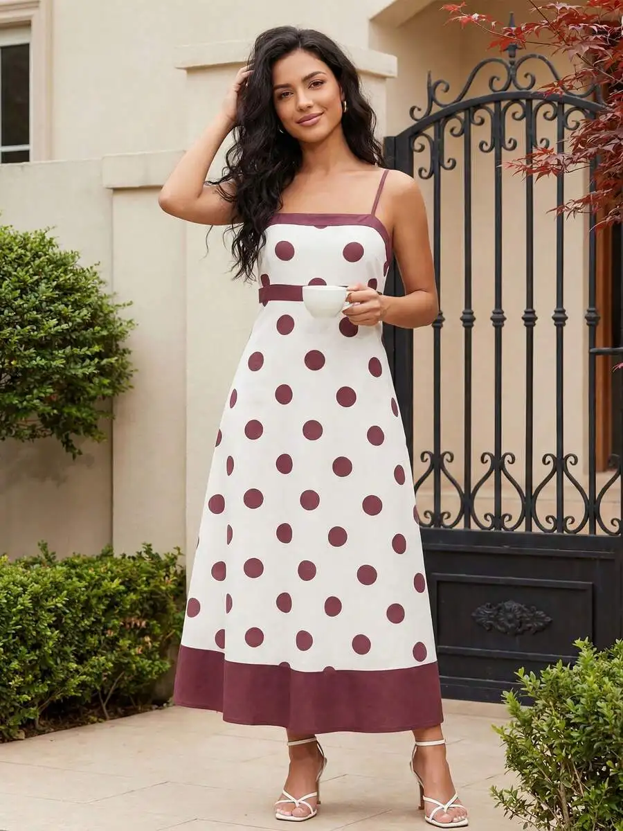Women Spaghetti Strap Polka Dot Swing Dress Summer Long Dress For Cocktail Party
Women Spaghetti Strap Polka Dot Swing Dress Summer Long Dress For Cocktail Party