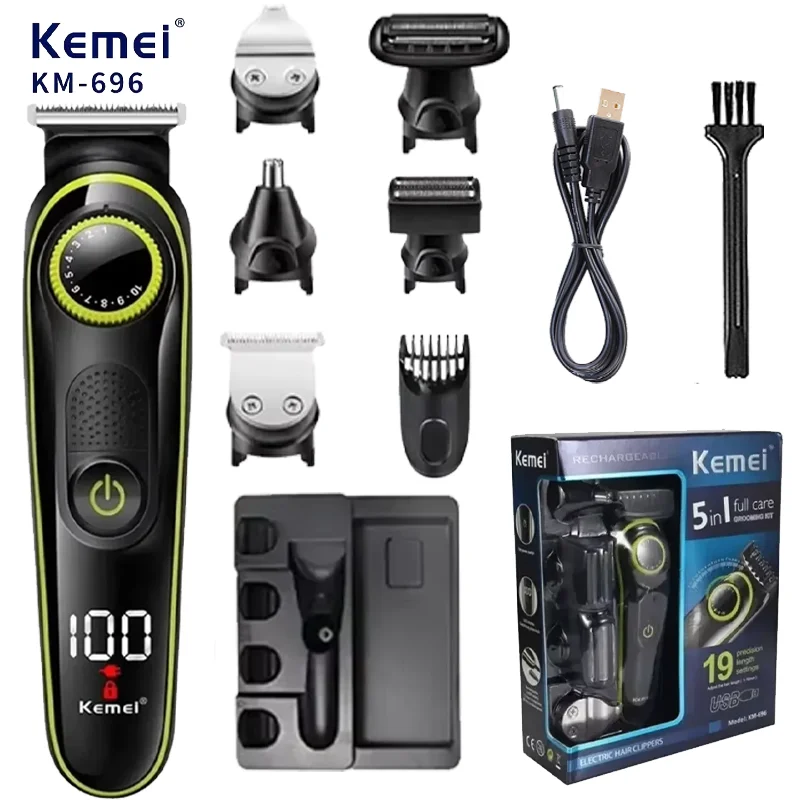 Kemei 696, электрическая машинка для стрижки волос, многофункциональный триммер для мужчин, электробритва для мужчин, бритва для носа, 5 в 1, профессиональный триммер
Kemei 696, электрическая машинка для стрижки волос, многофункциональный триммер для мужчин, электробритва для мужчин, бритва для носа, 5 в 1, профессиональный триммер