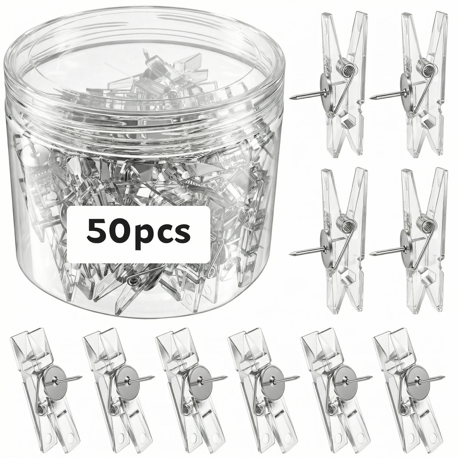 50Pcs Push Pin Clips Transparent Thumbtack for Bulletin Board Cork Board Photo Wall Decoration Display Office Supplies
50Pcs Push Pin Clips Transparent Thumbtack for Bulletin Board Cork Board Photo Wall Decoration Display Office Supplies