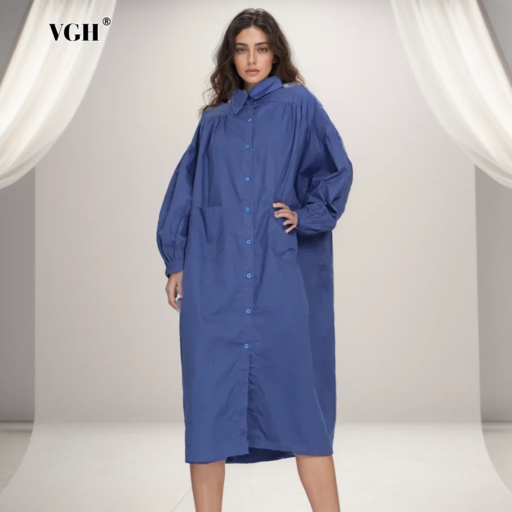 VGH Solid Minimalist Midi Dresses For Women Stand Collar Long Sleeve Loose Waist Patchwork Pocket Oversize Dress Female 2024 New
VGH Solid Minimalist Midi Dresses For Women Stand Collar Long Sleeve Loose Waist Patchwork Pocket Oversize Dress Female 2024 New