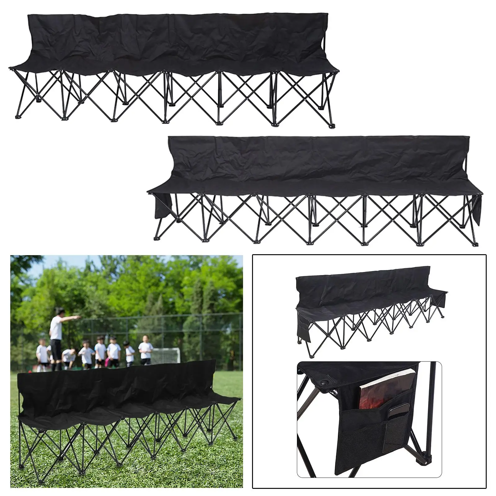 6 Person Folding Camping Chair with Storage Bag Adults with Seat Backs 6 Seat Bench for Soccer Football Sports Hiking Campsites
6 Person Folding Camping Chair with Storage Bag Adults with Seat Backs 6 Seat Bench for Soccer Football Sports Hiking Campsites