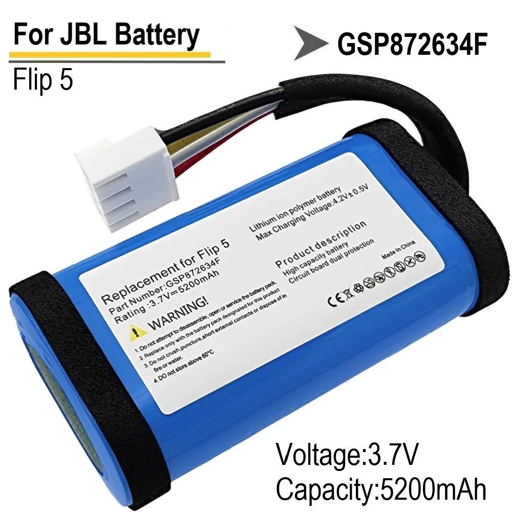 GSP872634F 5200mAh Battery For JBL Flip 5 Waterproof Bluetooth Speaker with Tools Battery Part NO ID1060-B 1INR19/66-2 3.7V
GSP872634F 5200mAh Battery For JBL Flip 5 Waterproof Bluetooth Speaker with Tools Battery Part NO ID1060-B 1INR19/66-2 3.7V