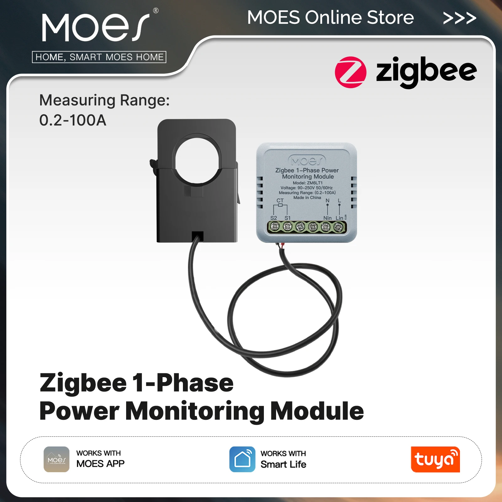MOES Tuya Zigbee Smart 1-Phase Energy Power Meter 100A APP Monitoring Module Bidirectional With Current Transformer Sensor Clamp
MOES Tuya Zigbee Smart 1-Phase Energy Power Meter 100A APP Monitoring Module Bidirectional With Current Transformer Sensor Clamp