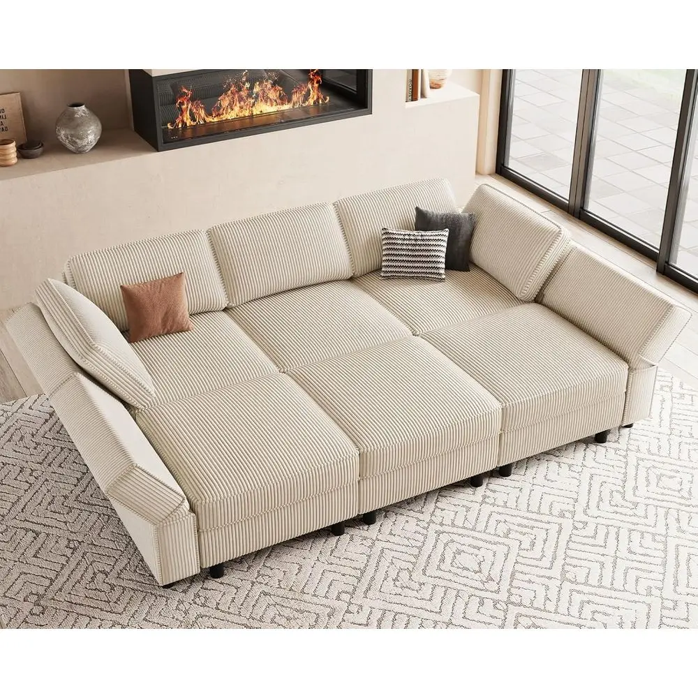 Deep Storage 6-Seat Sectional Sofa with Sleeper, Corduroy, Beige for Comfortable Living Room
Deep Storage 6-Seat Sectional Sofa with Sleeper, Corduroy, Beige for Comfortable Living Room