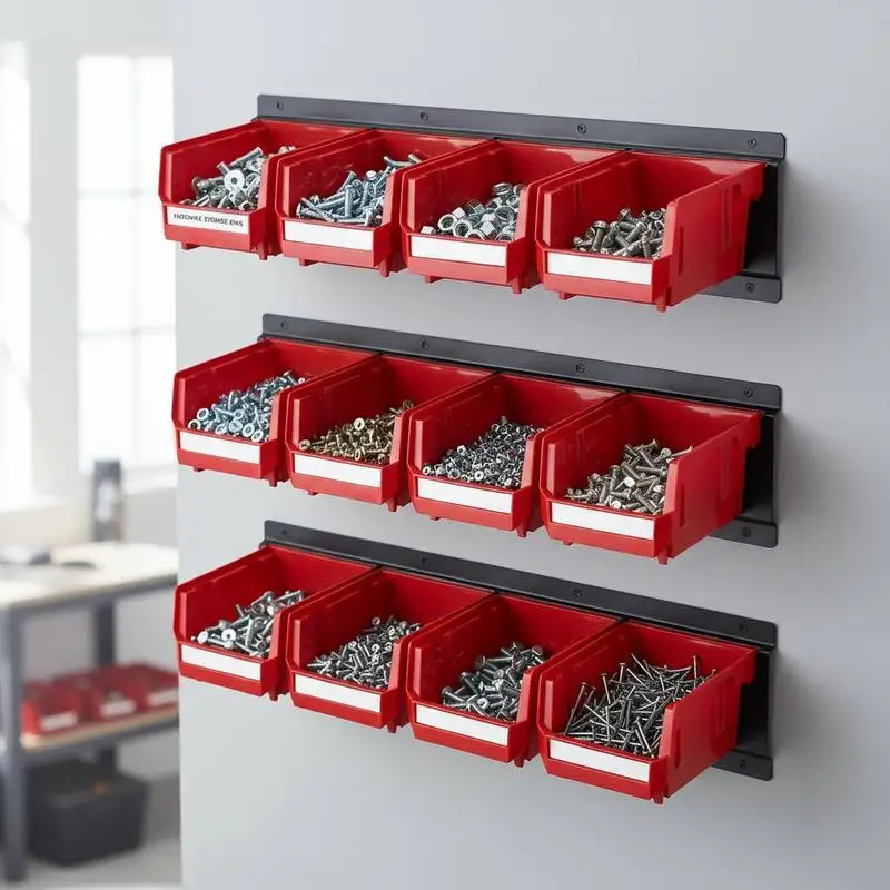 Wall Hanging Component Organizer 15-Piece Set For Garage Workshop Craft Room, 12 Plastic Containers 3 Metal Rails, Stackable Storage Units Screws Nuts Bolts Nails Hardware Management Red
Wall Hanging Component Organizer 15-Piece Set For Garage Workshop Craft Room, 12 Plastic Containers 3 Metal Rails, Stackable Storage Units Screws Nuts Bolts Nails Hardware Management Red