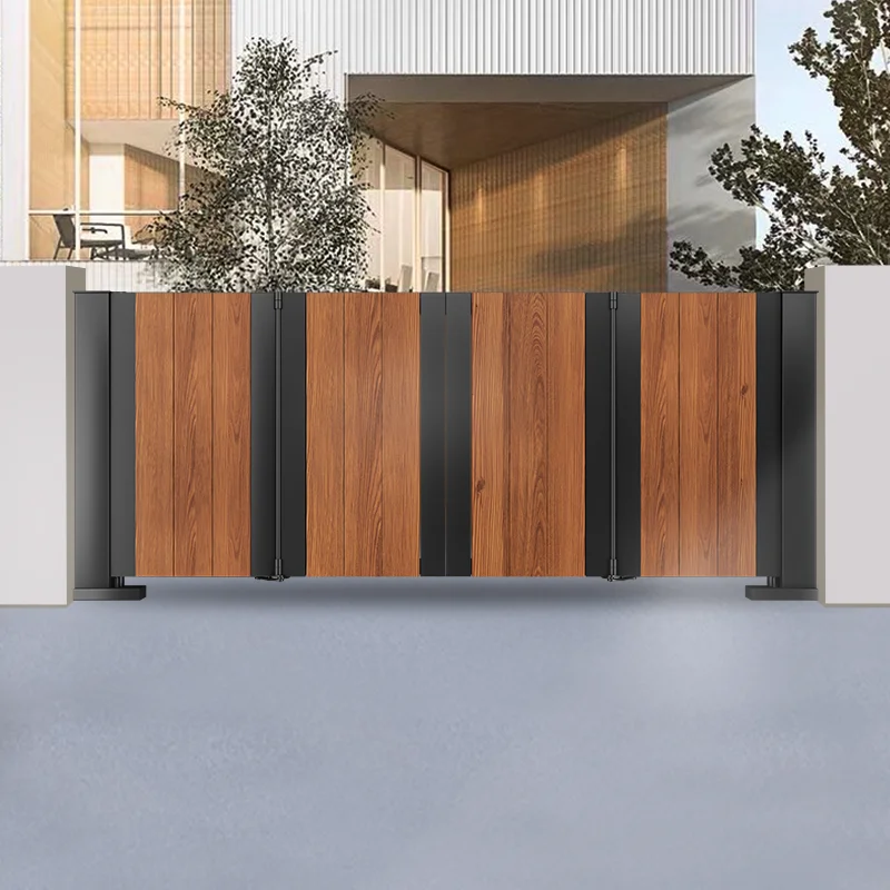 Villa courtyard gate Modern imitation wood grain suspension folding door Electric smart garage door Aluminum art double open yar
Villa courtyard gate Modern imitation wood grain suspension folding door Electric smart garage door Aluminum art double open yar