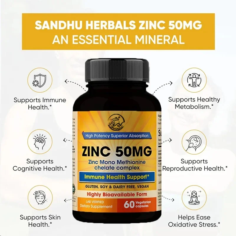 Zinc supplement 50mg, 60 capsules, vegetarian capsules highly absorbed for healthy skin, immune system, and antioxidant support
Zinc supplement 50mg, 60 capsules, vegetarian capsules highly absorbed for healthy skin, immune system, and antioxidant support