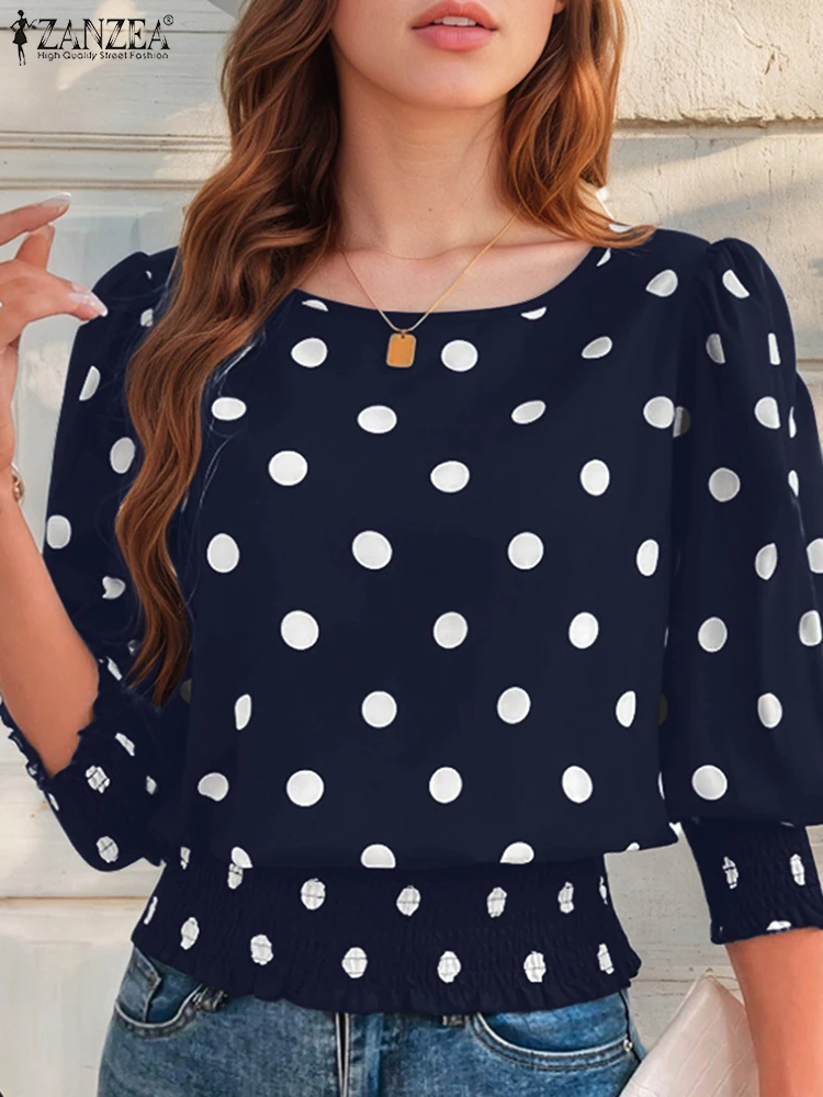 ZANZEA Fashion Woman Blusas Mujer Polka Dot 2025 Summer Smocking Shirred-Cuffs 3/4 Sleeve Blouses Streetwear O-Neck Tunic Tops
ZANZEA Fashion Woman Blusas Mujer Polka Dot 2025 Summer Smocking Shirred-Cuffs 3/4 Sleeve Blouses Streetwear O-Neck Tunic Tops