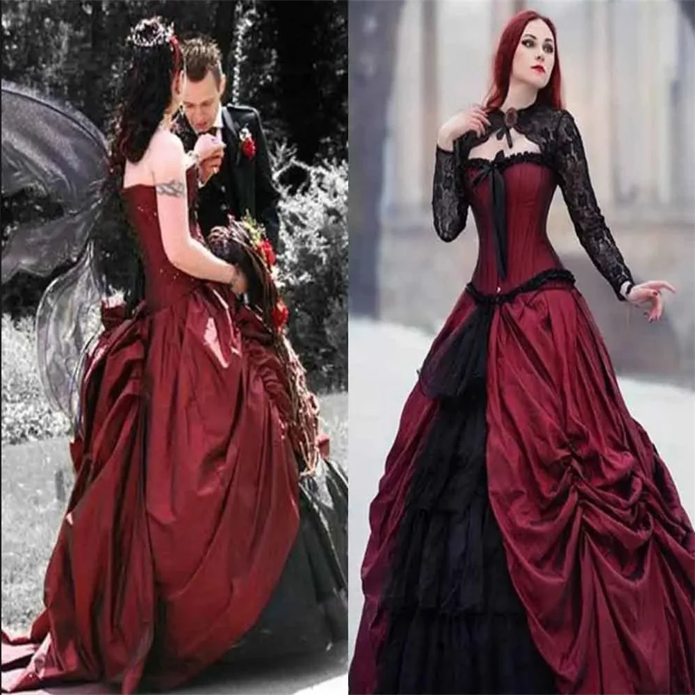 Fantasy Black And Red Gothic Wedding Dress Vampires Medieval Costumes Renaissance Bridal Gowns With Jacket Victorian Customized
Fantasy Black And Red Gothic Wedding Dress Vampires Medieval Costumes Renaissance Bridal Gowns With Jacket Victorian Customized