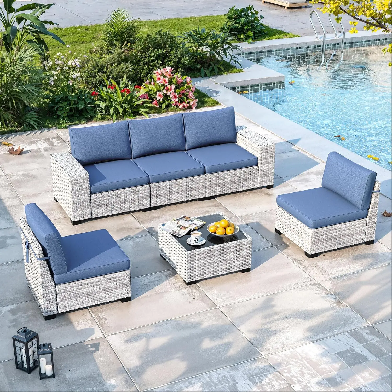 6 Piece Outdoor Sectional Sofa Set, 5-Seats Patio Wicker Conversation Set with 4" Thickened Cushions & Coffee Table, All-Weather
6 Piece Outdoor Sectional Sofa Set, 5-Seats Patio Wicker Conversation Set with 4" Thickened Cushions & Coffee Table, All-Weather