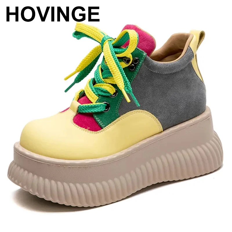 Women Wedges Heel Shoes Spring High Top Mixed Colors Genuine Leather Cow Suede Chunky Platform Lace-Up Casual Shoes Lady
Women Wedges Heel Shoes Spring High Top Mixed Colors Genuine Leather Cow Suede Chunky Platform Lace-Up Casual Shoes Lady