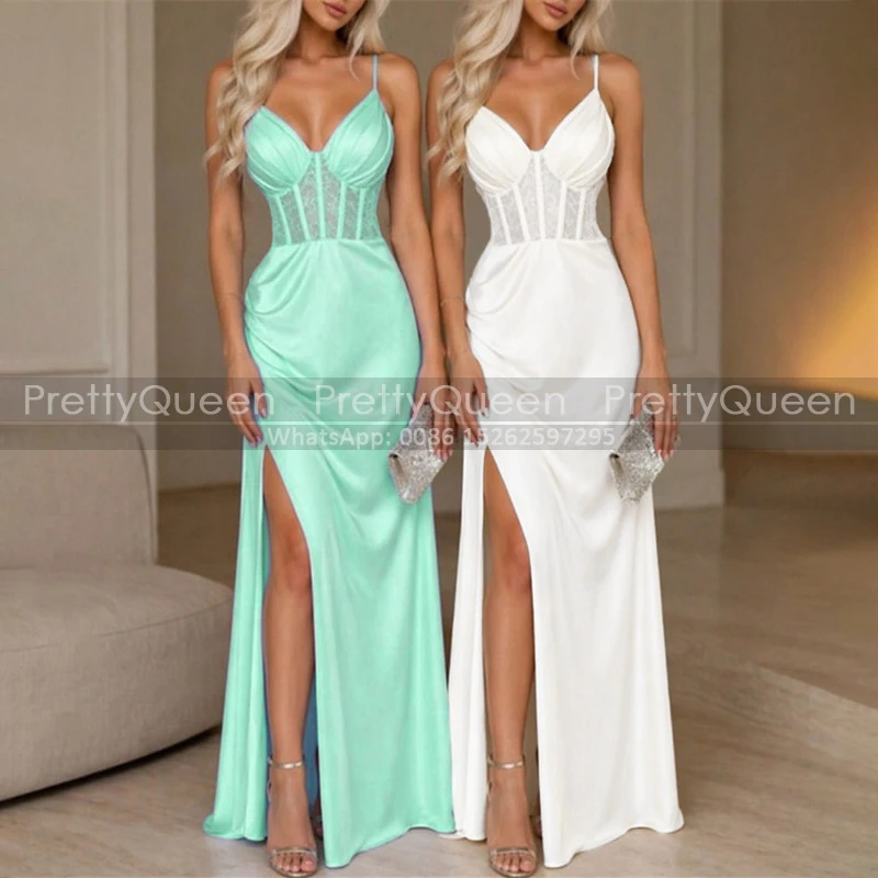 Mermaid Bridesmaid Dresses Sheer Lace Waist Long Spaghetti Straps Customized A Line Wedding Party Dress Maid Of Honor
Mermaid Bridesmaid Dresses Sheer Lace Waist Long Spaghetti Straps Customized A Line Wedding Party Dress Maid Of Honor