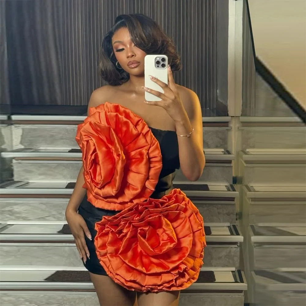 Black And Orange 3D Ruffles Flowers Prom Dresses Sexy Strapless Sheath Evening Gowns Above Knee Girls Cocktail Party Dress
Black And Orange 3D Ruffles Flowers Prom Dresses Sexy Strapless Sheath Evening Gowns Above Knee Girls Cocktail Party Dress