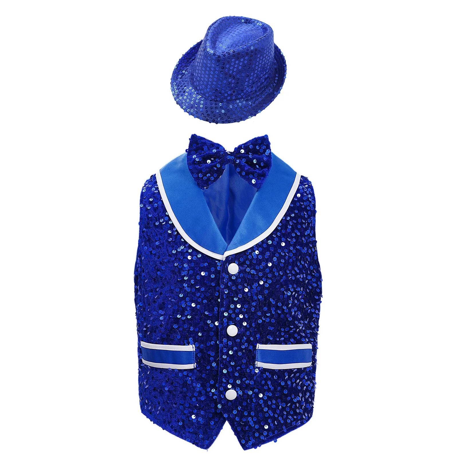 Kids Boys Girls Jazz Dance Performance Outifit Gentleman Sparkling Sequins Velvet Vest Buttons Waistcoat with Bowtie and Hat Set
Kids Boys Girls Jazz Dance Performance Outifit Gentleman Sparkling Sequins Velvet Vest Buttons Waistcoat with Bowtie and Hat Set
