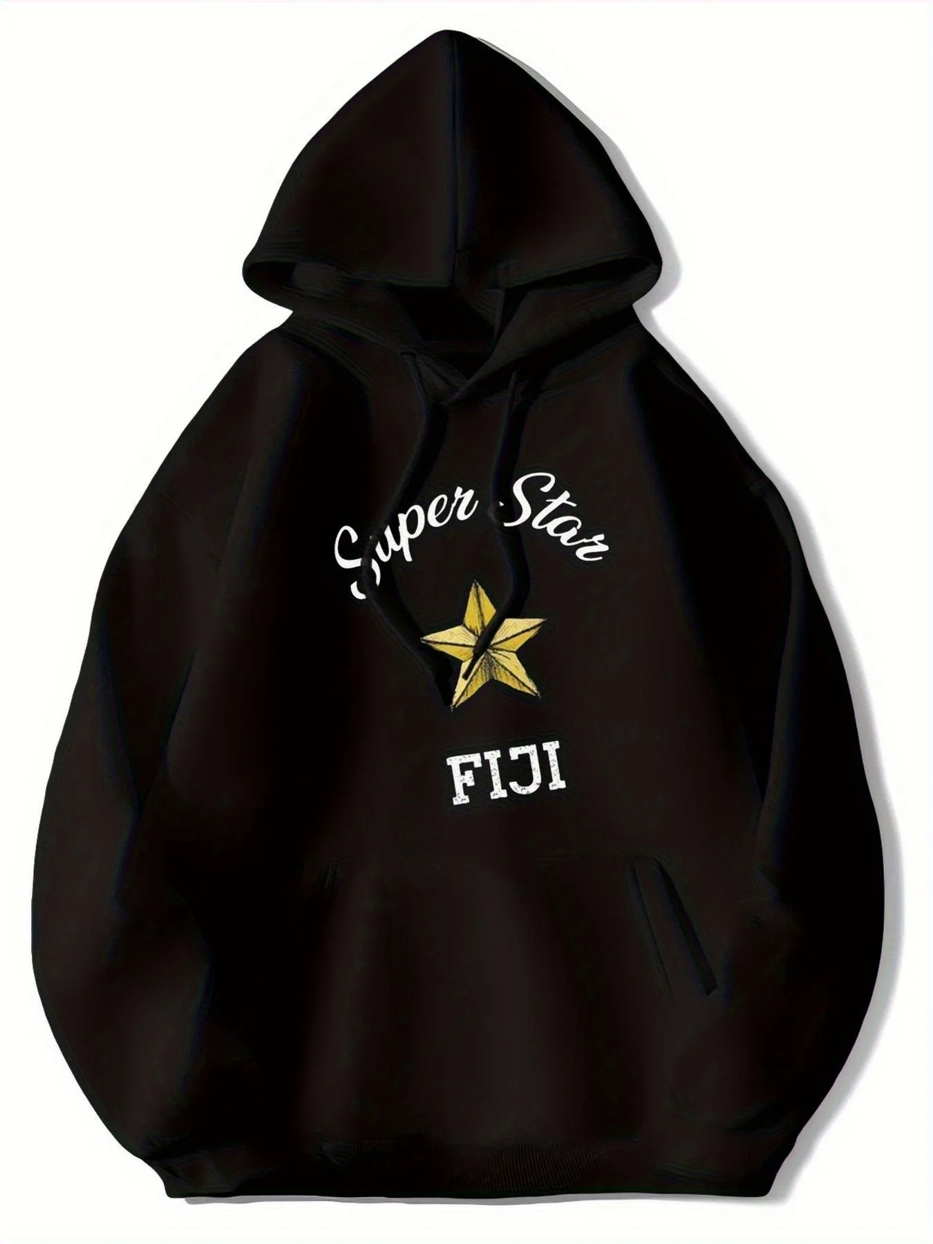 Lettering and Stars Print Hoodie - Black with White Lettering and gold stars design, men's loose fit, suitable for all seasons
Lettering and Stars Print Hoodie - Black with White Lettering and gold stars design, men's loose fit, suitable for all seasons