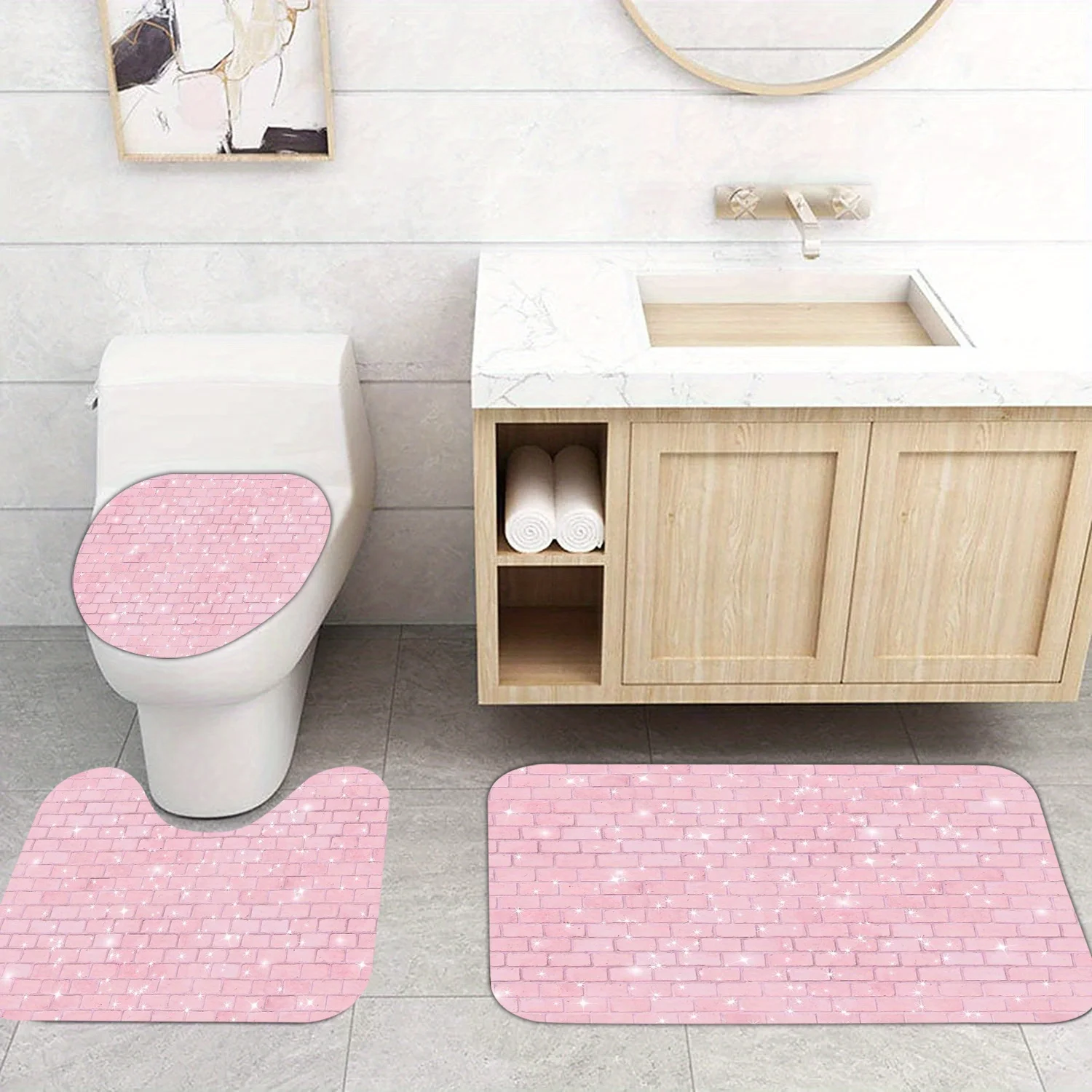 3pcs Glitter Pink Brick Bath Mat Set - Non-Slip Farmhouse Rug & Lid Cover for Shimmering Bathroom Decor & Festive Glam
3pcs Glitter Pink Brick Bath Mat Set - Non-Slip Farmhouse Rug & Lid Cover for Shimmering Bathroom Decor & Festive Glam