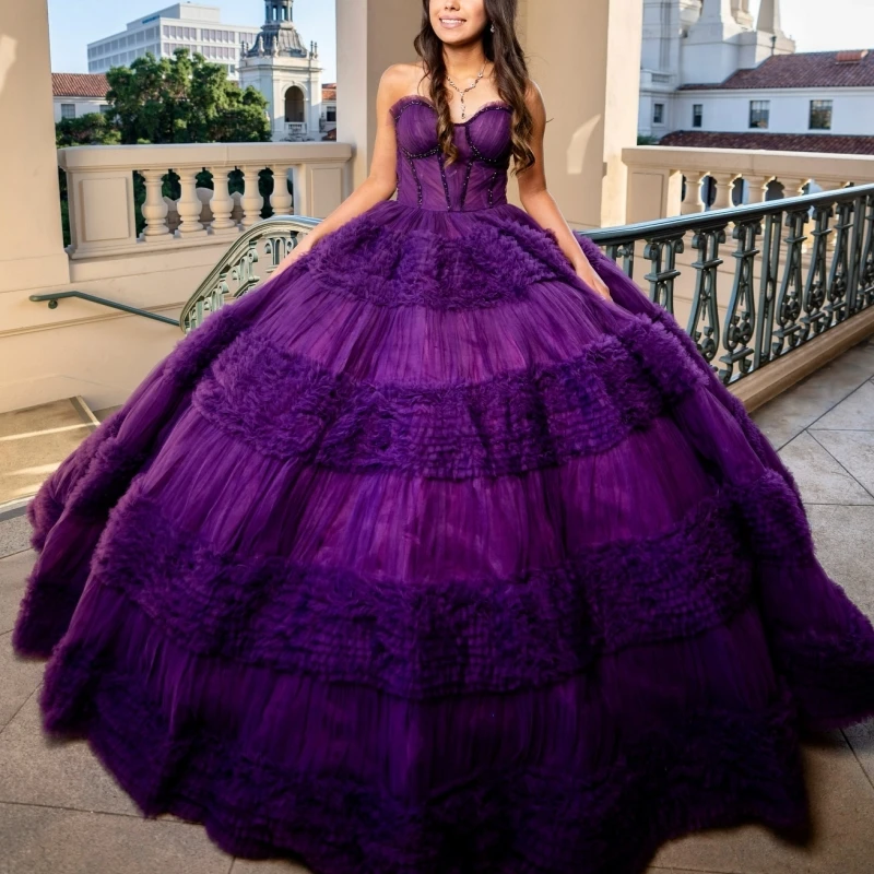 Purple Quinceanera Dresses Ball Gown Off The Shoulder Beading Crystal Tiered Tull Corset Sweet 16 Dress Vestidos 15 De Anos
Purple Quinceanera Dresses Ball Gown Off The Shoulder Beading Crystal Tiered Tull Corset Sweet 16 Dress Vestidos 15 De Anos