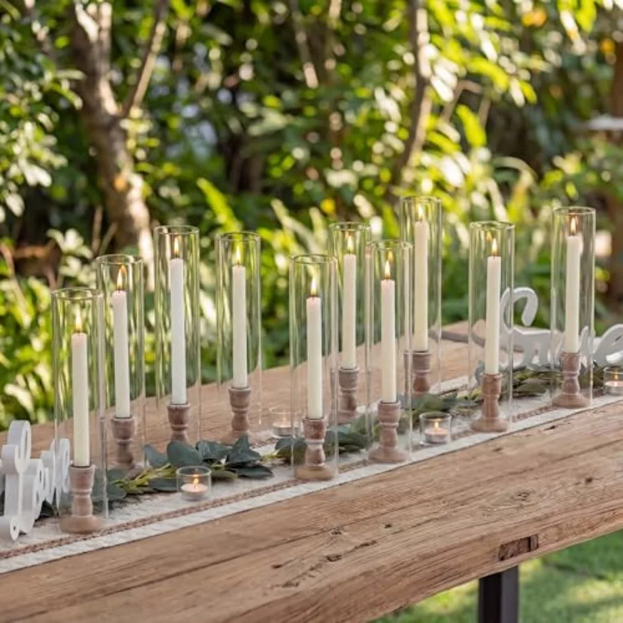 Hurricane Glass Candle Holder: 10 Pcs Vintage Wood Candlestick Holders 14 inch Bulk Wooden Candle Sticks Holder with Bottomless
Hurricane Glass Candle Holder: 10 Pcs Vintage Wood Candlestick Holders 14 inch Bulk Wooden Candle Sticks Holder with Bottomless
