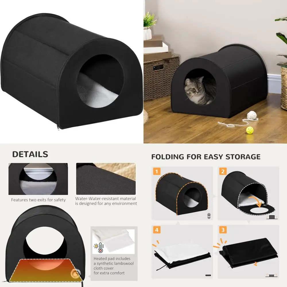 Портативный водонепроницаемый кошачий домик с подогревом для комфорта котят зимой, черный, идеальное укрытие для домашних животных в холодную погоду
Портативный водонепроницаемый кошачий домик с подогревом для комфорта котят зимой, черный, идеальное укрытие для домашних животных в холодную погоду
