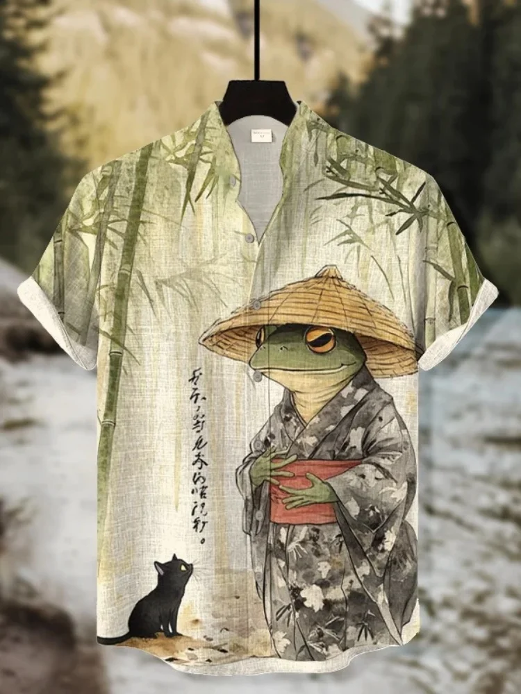 Men's Clothes Japanese Kimono Frog Black Cat Bamboo Print Short Sleeve Shirt 2026 Summer Holiday Stand Collar Buttons Tunics Top
Men's Clothes Japanese Kimono Frog Black Cat Bamboo Print Short Sleeve Shirt 2026 Summer Holiday Stand Collar Buttons Tunics Top