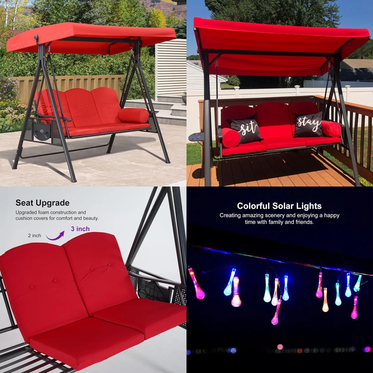 3-Seat Outdoor Patio Porch Swing with Adjustable Tilt Canopy Cushions Pillow Included Terra Customized
3-Seat Outdoor Patio Porch Swing with Adjustable Tilt Canopy Cushions Pillow Included Terra Customized