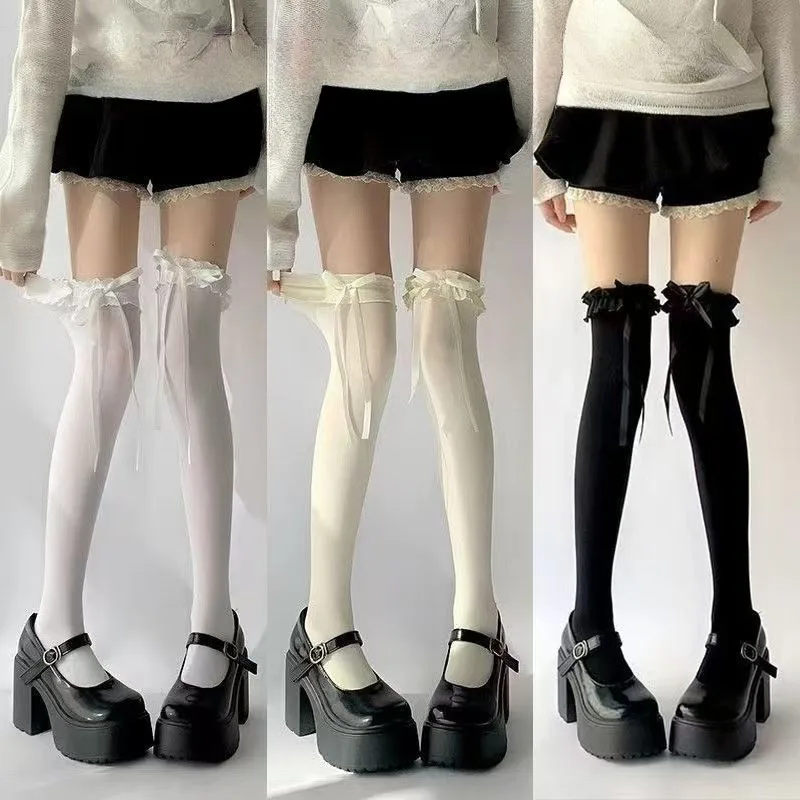 White Thin Sheer Ruffle-edge Lace Long Socks Women JK Girl Sweet Thigh High Stockings Lolita Nylon OverKnee Cute Bowknot Hosiery
White Thin Sheer Ruffle-edge Lace Long Socks Women JK Girl Sweet Thigh High Stockings Lolita Nylon OverKnee Cute Bowknot Hosiery