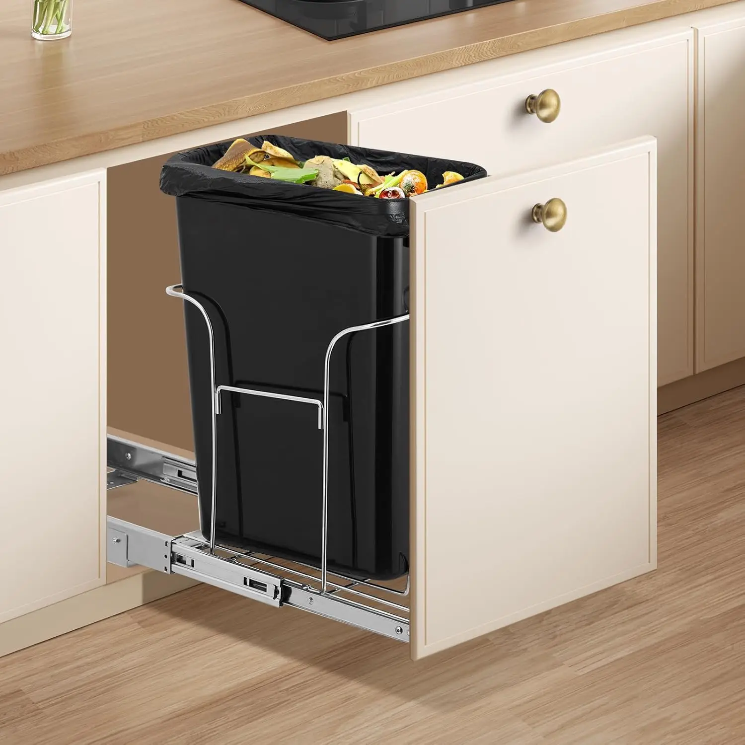 1×30 QT Pull-out Trash Can Under Cabinet Trash Bin With Shelf Kitchen Trash Can Sliding Rack for Waste Can Under Sink
1×30 QT Pull-out Trash Can Under Cabinet Trash Bin With Shelf Kitchen Trash Can Sliding Rack for Waste Can Under Sink
