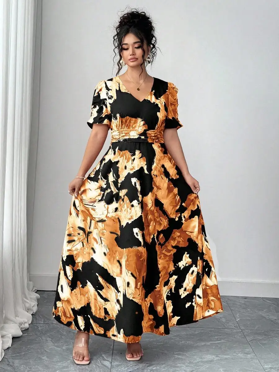 Plus Size V-Neck Pleated Dress With Ruffled Sleeves Animal Print Maxi
Plus Size V-Neck Pleated Dress With Ruffled Sleeves Animal Print Maxi