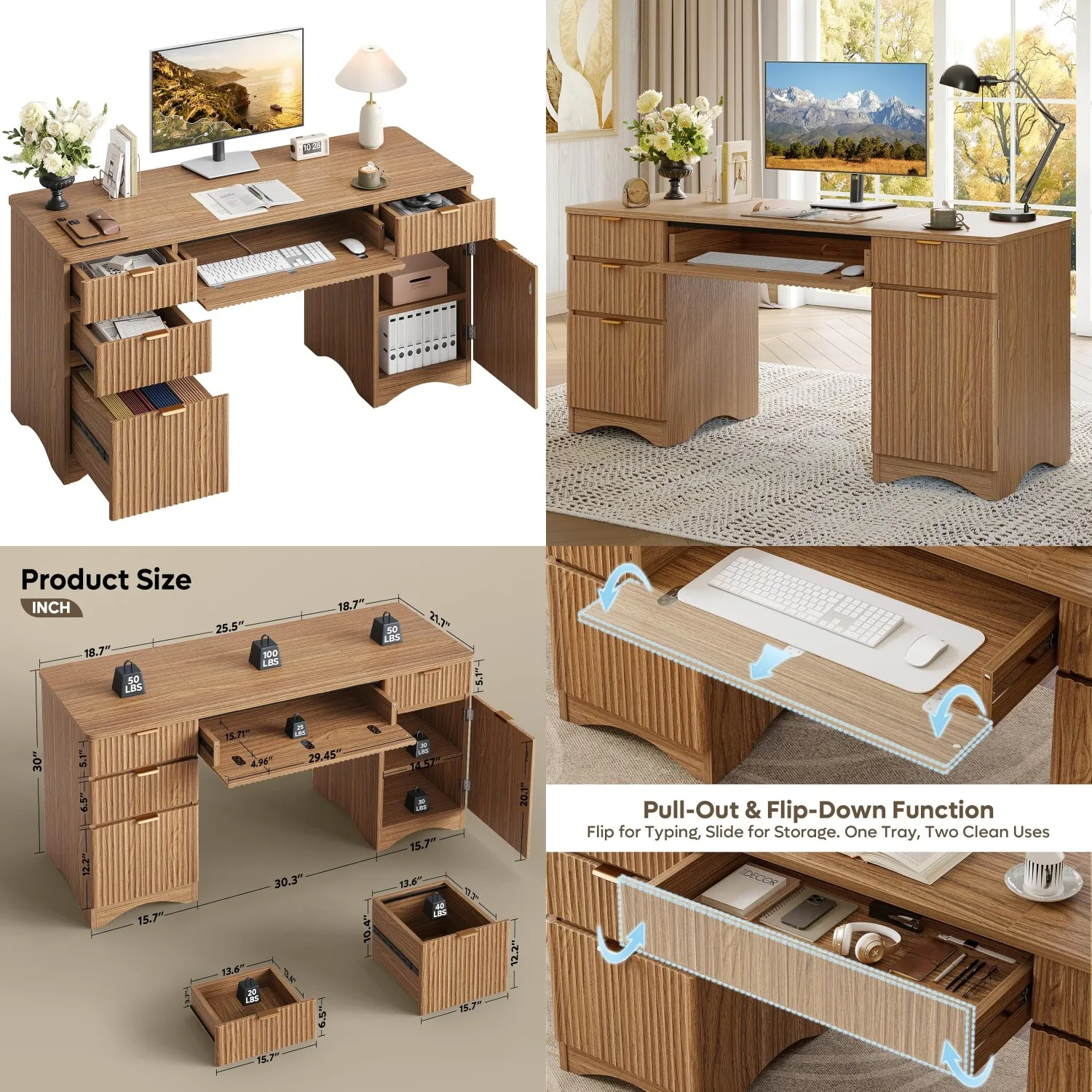 63 Fluted Office Desk Drawers File Cabinet Keyboard Tray Wood Study Bedroom Brown, Customized
63 Fluted Office Desk Drawers File Cabinet Keyboard Tray Wood Study Bedroom Brown, Customized