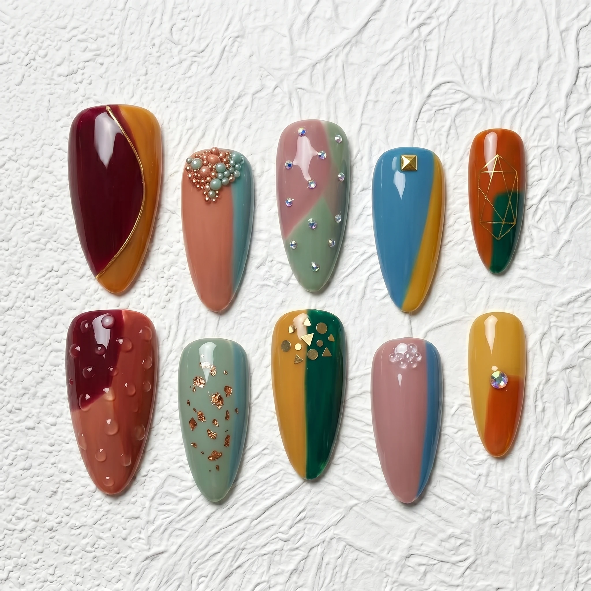 Artisan Handcrafted 10PCS Elegant Glam Almond Press-On Nails | Gradient Glaze, Pearls, Foil, Rhinestones, Party Wear
Artisan Handcrafted 10PCS Elegant Glam Almond Press-On Nails | Gradient Glaze, Pearls, Foil, Rhinestones, Party Wear