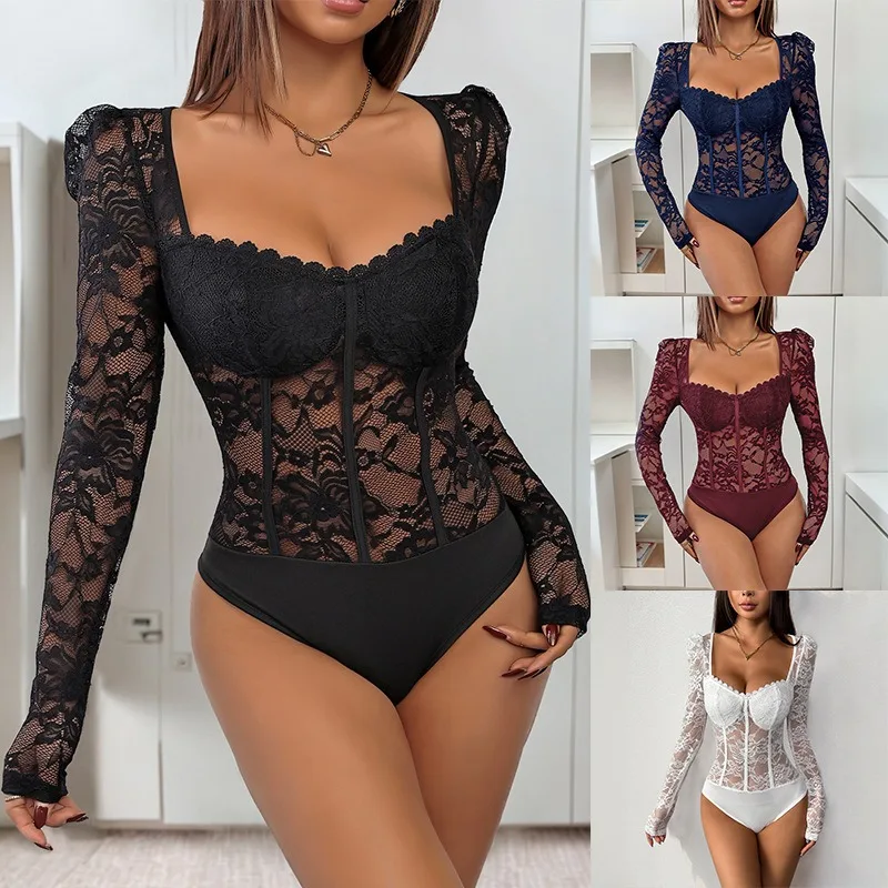 2025 Summer New Elegant and Sexy Lace Lace Splicing Square Neck Tight Black Jumpsuit Thin Style with Hollow Out and Slim Fit
2025 Summer New Elegant and Sexy Lace Lace Splicing Square Neck Tight Black Jumpsuit Thin Style with Hollow Out and Slim Fit