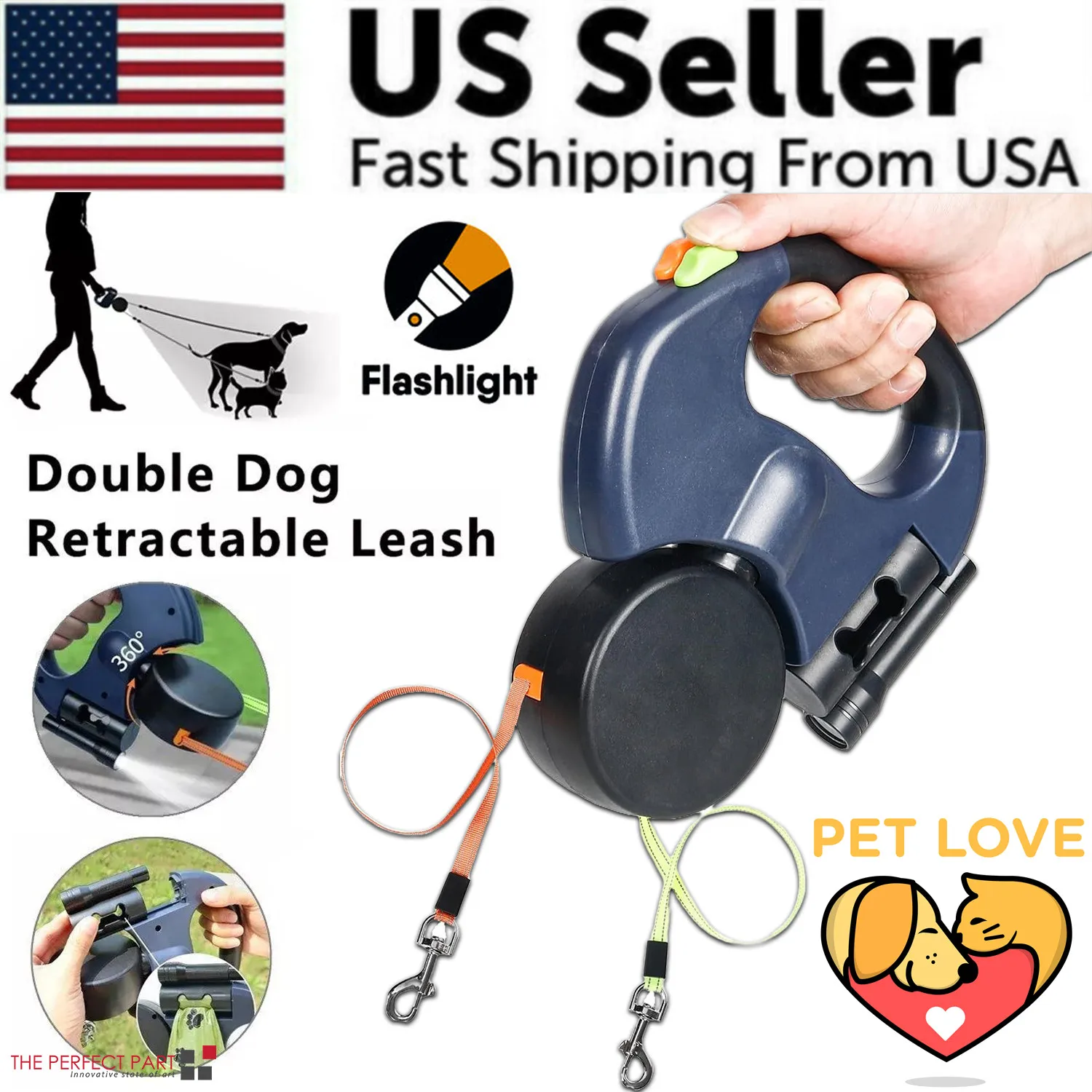 Dual Pet Leash Retractable Reflective Lead 360 Swivel Double Dog Walking Leash
Dual Pet Leash Retractable Reflective Lead 360 Swivel Double Dog Walking Leash