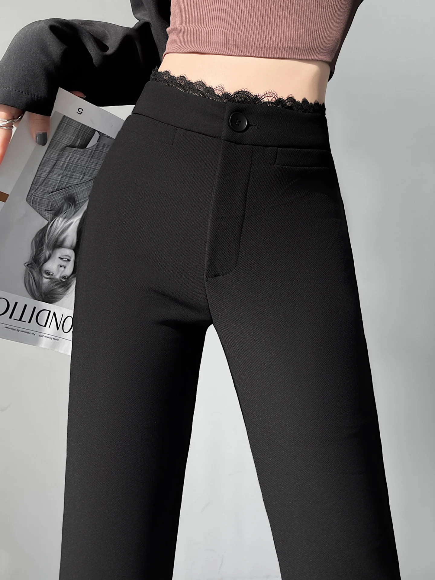 High Waist Fleece Lined Flared Pants Women's Autumn Winter Thickened Black Casual Pants Korean Style Pure Color Button Detail
High Waist Fleece Lined Flared Pants Women's Autumn Winter Thickened Black Casual Pants Korean Style Pure Color Button Detail