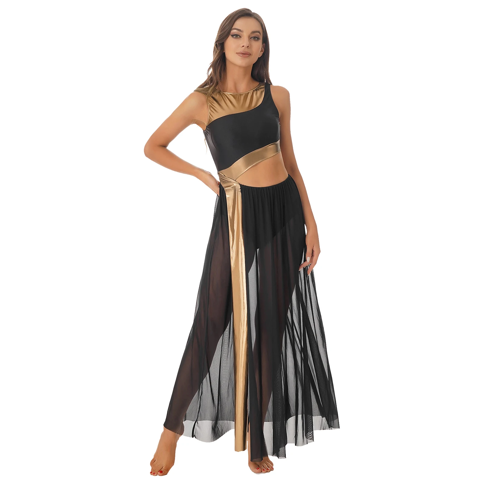 Womens Shiny Metallic Lyrical Ballet Latin Modern Dance High Low Chiffon Dress Sleeveless Split Mesh Dresses Dancewear Costume
Womens Shiny Metallic Lyrical Ballet Latin Modern Dance High Low Chiffon Dress Sleeveless Split Mesh Dresses Dancewear Costume