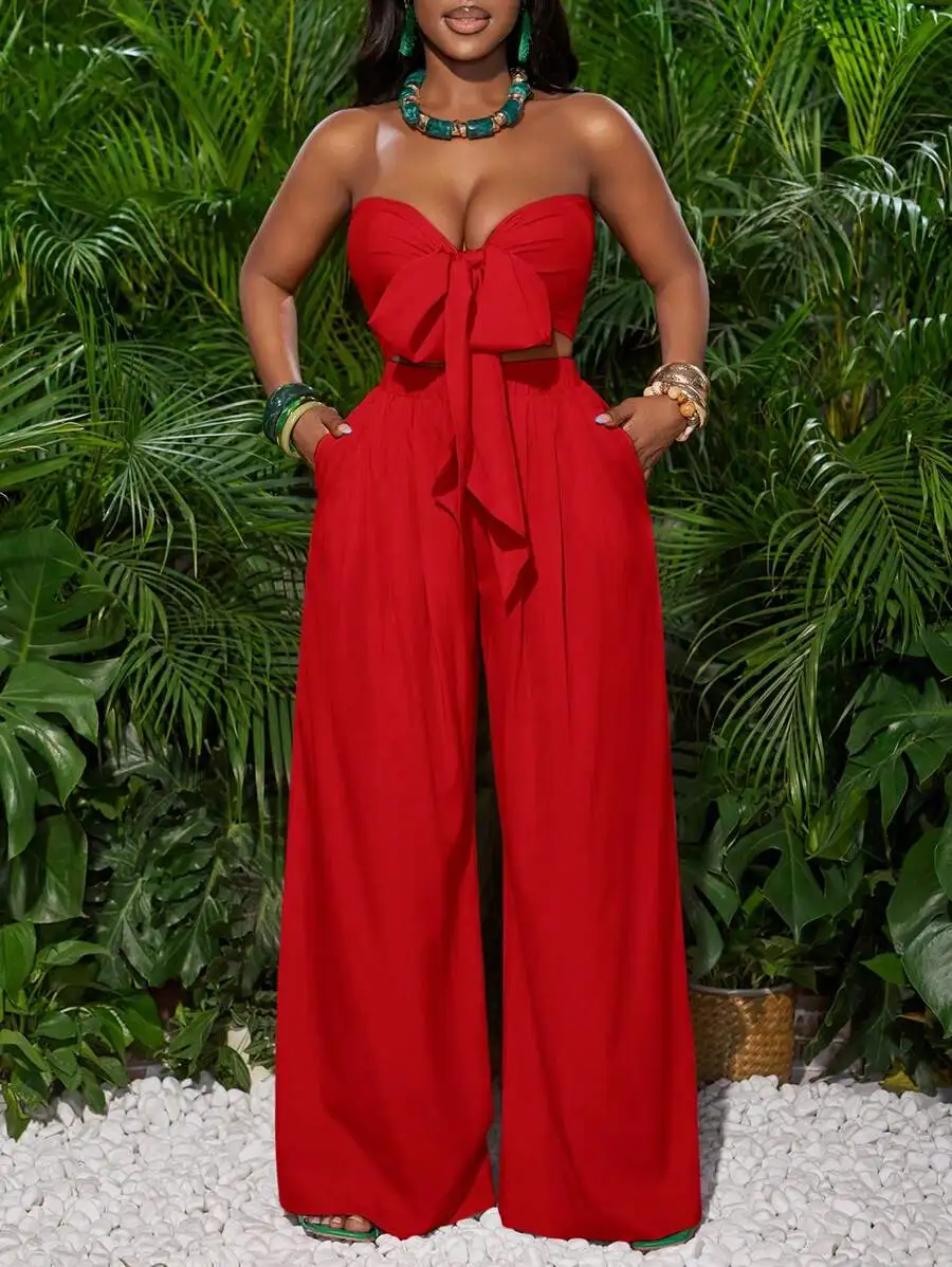 Slaydiva Rose Red Front Tie Bandeau Top And Wide Leg Pants Women Vacation Outfit Prom Jumpsuit Yoga Jumpsuit Y2k Jumpsuit Vacati
Slaydiva Rose Red Front Tie Bandeau Top And Wide Leg Pants Women Vacation Outfit Prom Jumpsuit Yoga Jumpsuit Y2k Jumpsuit Vacati
