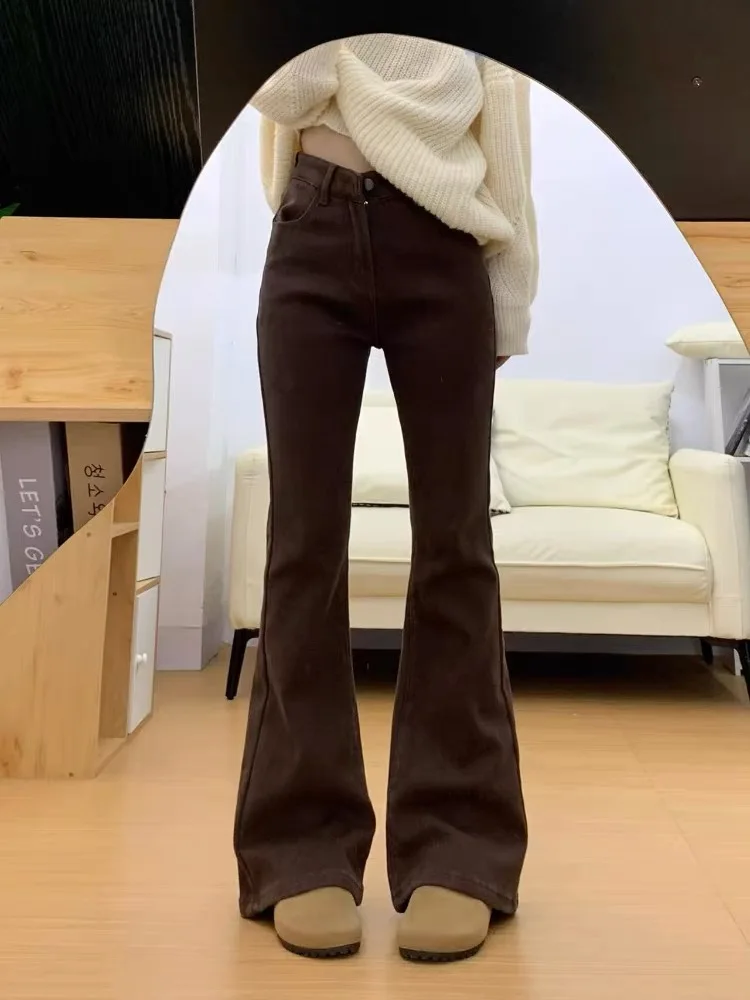 Coffee Color Flared Jeans Women's High Waist Fce Lined Slimming Retro Versatile Hoof Long Pants Denim Jeans
Coffee Color Flared Jeans Women's High Waist Fce Lined Slimming Retro Versatile Hoof Long Pants Denim Jeans