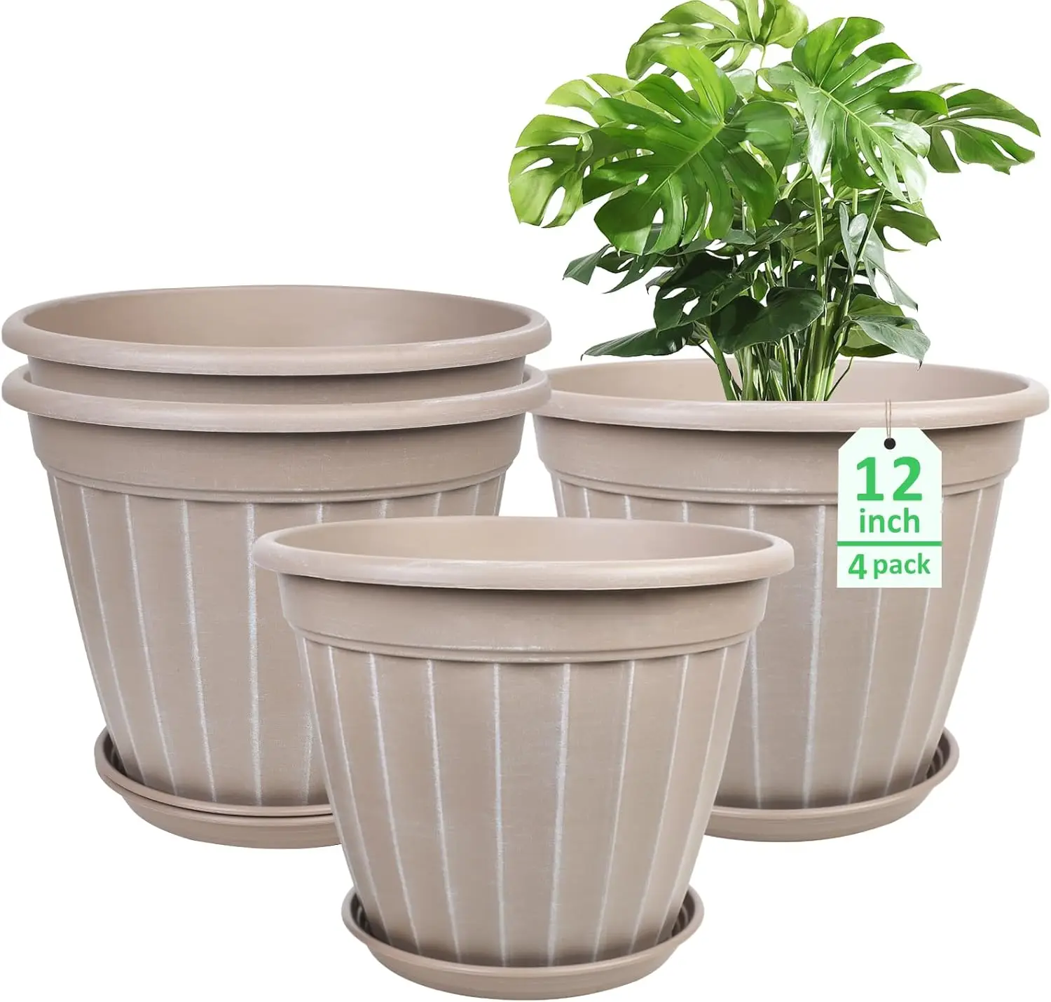 12 Inch Plant Pots with Saucers, 4 Pack Tall Flower Planters for Indoor Outdoor, Large Beige
12 Inch Plant Pots with Saucers, 4 Pack Tall Flower Planters for Indoor Outdoor, Large Beige