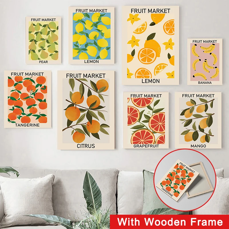 Framed Fruit Market Cherry Lemon Pear Banana Orange Vintage Posters Wall Art Canvas Painting Wall Pictures for Kitchen Decor
Framed Fruit Market Cherry Lemon Pear Banana Orange Vintage Posters Wall Art Canvas Painting Wall Pictures for Kitchen Decor