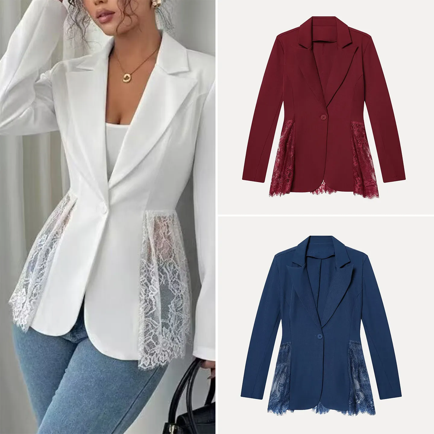 Faionable Lace Trim Color Blo Slim Fit Suit Jaet Women's Spring 2026 Z ort Outerwear Personalized Contrast
Faionable Lace Trim Color Blo Slim Fit Suit Jaet Women's Spring 2026 Z ort Outerwear Personalized Contrast