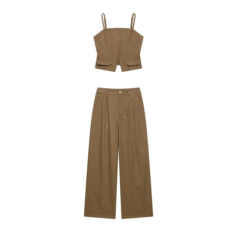 Summer Women's Suit Sleeveless Camisole Top High Waist Wide Leg Pants 2026 Fashionable Casual Vest Trousers 2-piece Set
Summer Women's Suit Sleeveless Camisole Top High Waist Wide Leg Pants 2026 Fashionable Casual Vest Trousers 2-piece Set