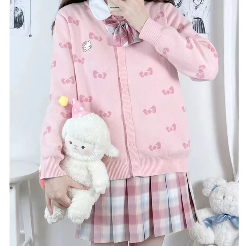 Cartoon Sanrioed Hello Kittys Female Cardigan Sweater Korean Version Sweet Bow Tops Sweater Kawaii Soft Girls Cute Knit Coat
Cartoon Sanrioed Hello Kittys Female Cardigan Sweater Korean Version Sweet Bow Tops Sweater Kawaii Soft Girls Cute Knit Coat