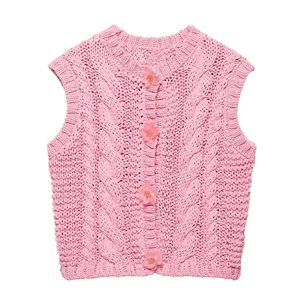 TRAF Women 2025 Spring New Fashion Lazy Style Knitted Cardigan Vest Chic Round Neck Flower Breasted Casual Sleeveless Vest Mujer
TRAF Women 2025 Spring New Fashion Lazy Style Knitted Cardigan Vest Chic Round Neck Flower Breasted Casual Sleeveless Vest Mujer