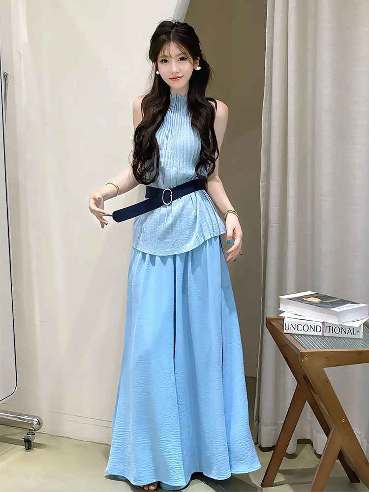 New High End Casual Summer 2 Piece Set Women Half High Collar Sleeveless Blouse Top + Wide Leg Pants Holidays Beach Tracksuit
New High End Casual Summer 2 Piece Set Women Half High Collar Sleeveless Blouse Top + Wide Leg Pants Holidays Beach Tracksuit