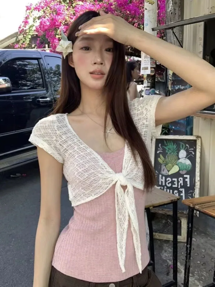 Y2k Aesthetic Two Pieces Set Streetwear Women Cropped Bandage Blouse + Harajuku Solid Sweet Slim Fit Vest Summer Grunge Suit
Y2k Aesthetic Two Pieces Set Streetwear Women Cropped Bandage Blouse + Harajuku Solid Sweet Slim Fit Vest Summer Grunge Suit