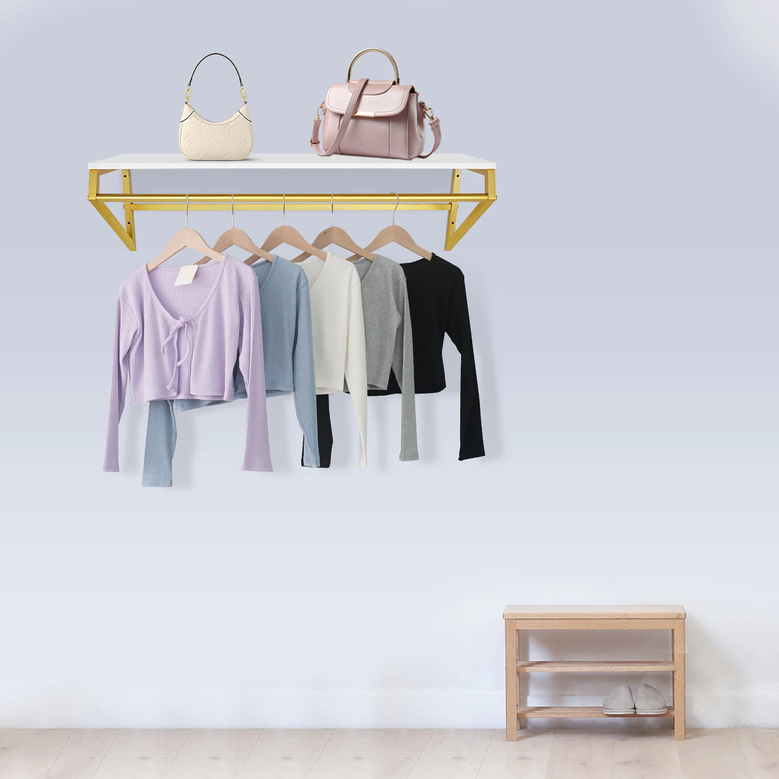 Clothes Display Rack, Wall-Mounted Garment Stand, Space-saving, Clothing Shelf with Pre-Drilled Holes for Cloakrooms, Bedrooms
Clothes Display Rack, Wall-Mounted Garment Stand, Space-saving, Clothing Shelf with Pre-Drilled Holes for Cloakrooms, Bedrooms